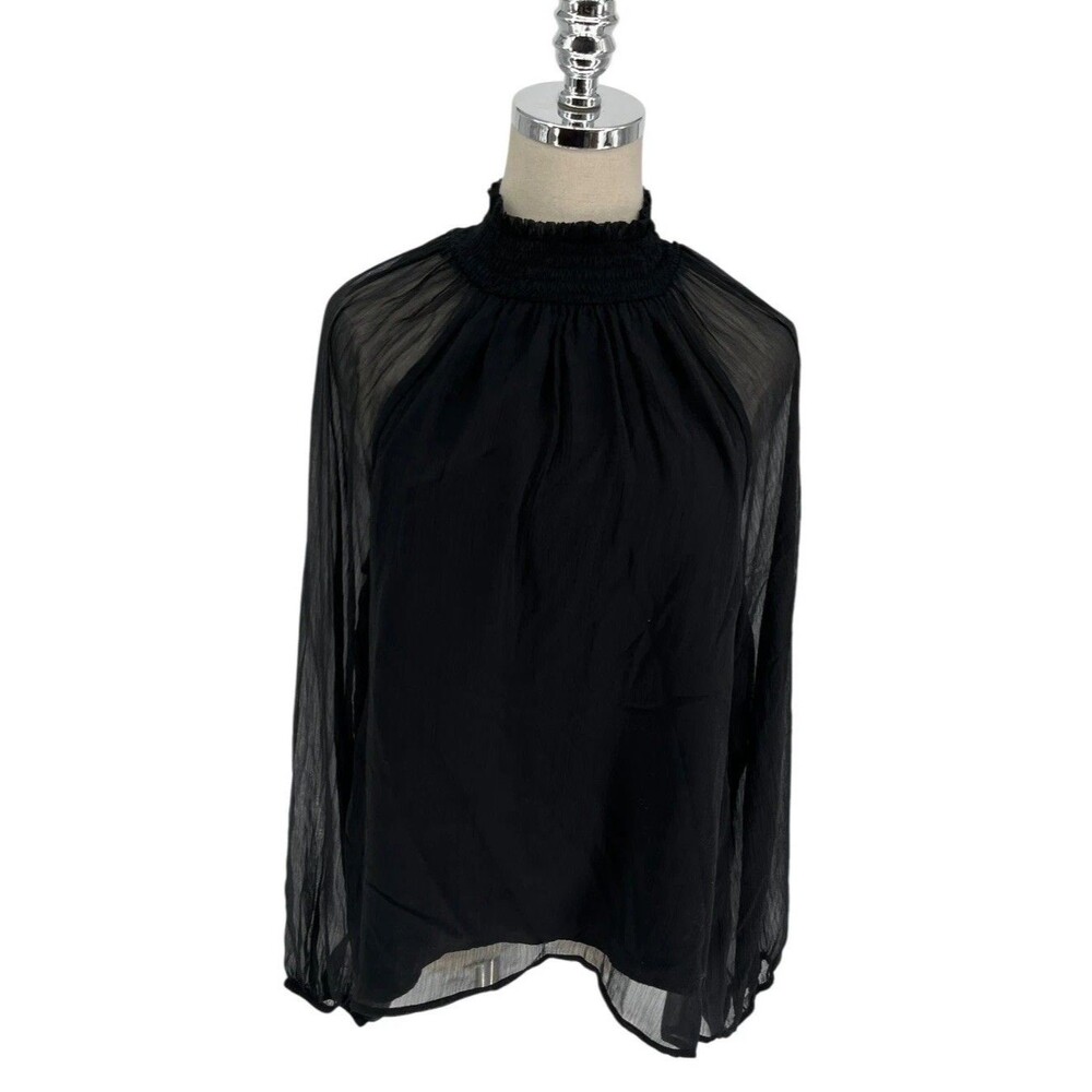 Joie Top Women's Size Small Black Sheer Raglan Sleeve Smocked Goth NEW $278